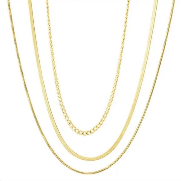 #5 Three Strand Layering Chain Necklace - Picture 4 of 5